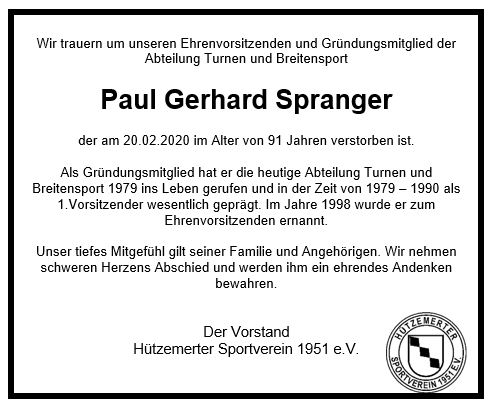 Read more about the article NACHRUF – Paul Gerhard Spranger